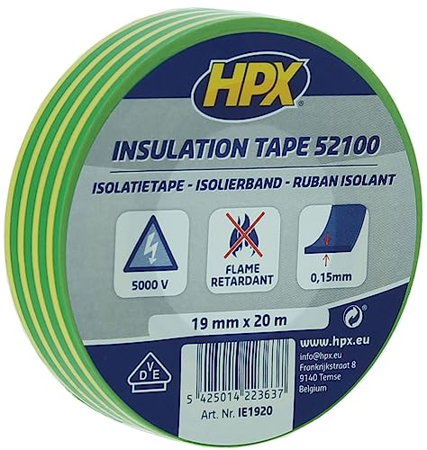 OPTION TAPE SPECIALTIES HPX IE1920 PVC-Band, Gelb-Grün, für Elektriker, 19 mm x 20 m von HPX
