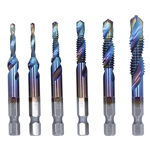 6pcs Spiral Tap Bohrer Hochgeschwindigkeit Stahl Hex Shank Bit Bohrklopfkalken-Schneideset Schillernde Blau von HPZIHUIT