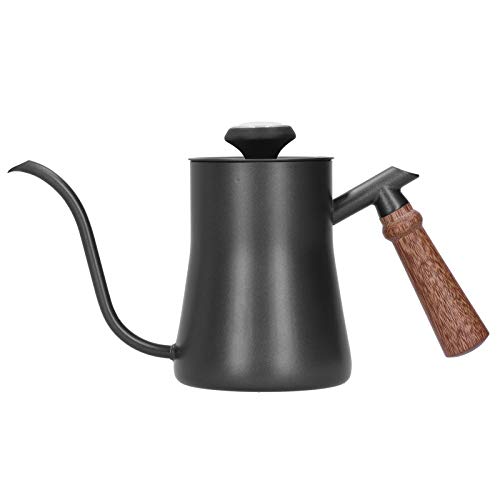 EDELSTAHL KAFFEE KETTLE THERMOMETER LANGER GOOS ENECK SPOUT HAND DRIP POT 650ML (650 ml schwarz) von HPZIHUIT