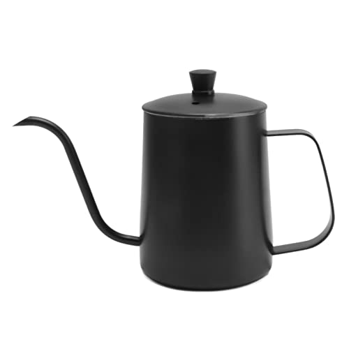 HPZIHUIT 304 Edelstahl -Schwanenhalsgieß über Kaffeekessel Ergonomische Kontrolle Handtropfen Teekanne für das Büro des Heimcafés (600 ml schwarz mit Deckel) von HPZIHUIT