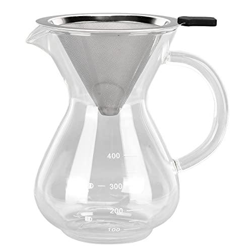 HPZIHUIT Glas Kaffeekanne Wasserkocher Hitzebeständig über den Hersteller Edelstahl Filter Heimküche 400 ml (Runde Basis) von HPZIHUIT