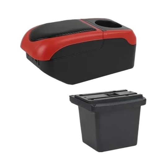 HPZPRPCEW Für Hyundai Für Elantra Für Touring I30 FD I30cw 2007-2011 Auto Armlehnenbox Aufbewahrungsbox Nachrüstteil(Schwarz rot) von HPZPRPCEW