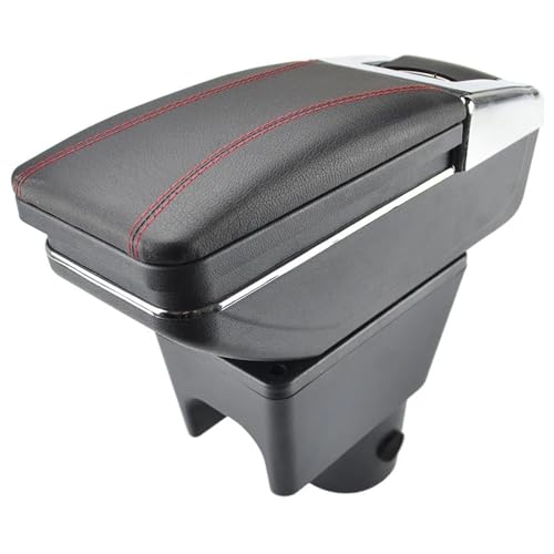 HPZPRPCEW Für R&enault Für Dacia Für Duster I 2010 2011 2012 2013 2014 2015 Armlehne Drehbar Staufach Dekoration Auto Styling(Schwarz mit rotem Faden) von HPZPRPCEW