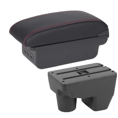 HPZPRPCEW Für Toyota Für Yaris Armlehnenbox Für Elegant GR 2021 2023 2024 2025 Auto Armlehnen Staufach Nachrüstteile(B1 Schwarz rot 3USB) von HPZPRPCEW