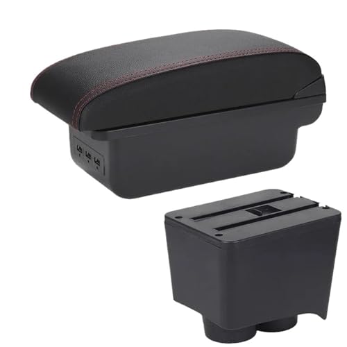 HPZPRPCEW Für VW Für Polo Armlehne Für VW Für POLO Mk5 6R Für Vento 2002 2003 2004 2005 2006 2007 2008 2009 Armlehnenbox Auto Aufbewahrungsbox(B1 Schwarz rot 3USB) von HPZPRPCEW