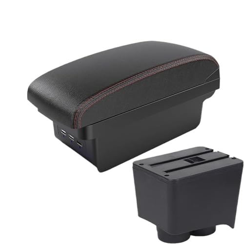 HPZPRPCEW Für VW Für Polo Auto Armlehnenbox Für VW Für POLO Mk5 6R Für Vento 2002 2003 2004 2005 2006 2007 2008 2009 Aufbewahrungsbox(B1 Schwarz rot 3USB) von HPZPRPCEW