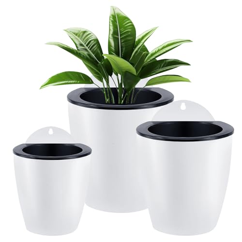HPiano Hängende Blumentöpfe aus Kunststoff Satz von 3 hängenden Pflanzentöpfen Automatische Wasseraufnahme Blumeneimer Balkonzaun Garten Ornamente, Wandbehangblumentöpfe für Zuhause Büro von HPiano