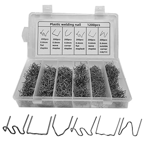 Kunststoff Schweißgerät,HPiano 1200 Stück Edelstahl Hot Staples,Hot Staples Welder Staple 0,8mm / 0,6mm Schweiß-Zubehör,Stoßstangen-Reparatur set,für Autostoßstange Rissreparatur Heißklammern von HPiano