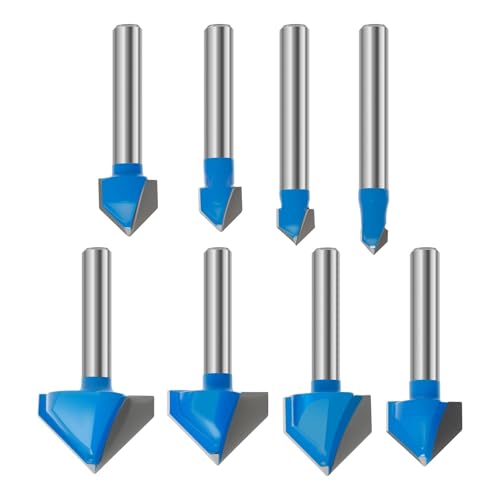HQABCUTR 8Pcs 90 Grad 1/4 Zoll Schaft V Schnitzen Nut Set Holzbearbeitung Werkzeug for Schneiden Einstechen von HQABCUTR
