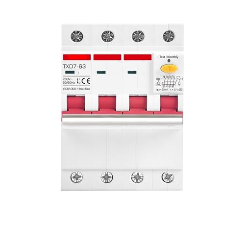 HQDRCY RCD 3P 4P Leitungsschutzschalter Auslaufschutz 15mA 30mA RCBO 20A 25A 40A 80A 230 400V Volt Automatische Auslösung Schmal(16A 30MA,4P) von HQDRCY