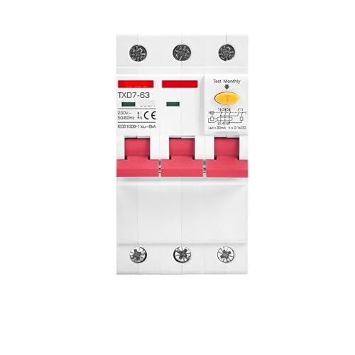 HQDRCY RCD 3P 4P Leitungsschutzschalter Auslaufschutz 15mA 30mA RCBO 20A 25A 40A 80A 230 400V Volt Automatische Auslösung Schmal(50A 30MA,3P) von HQDRCY