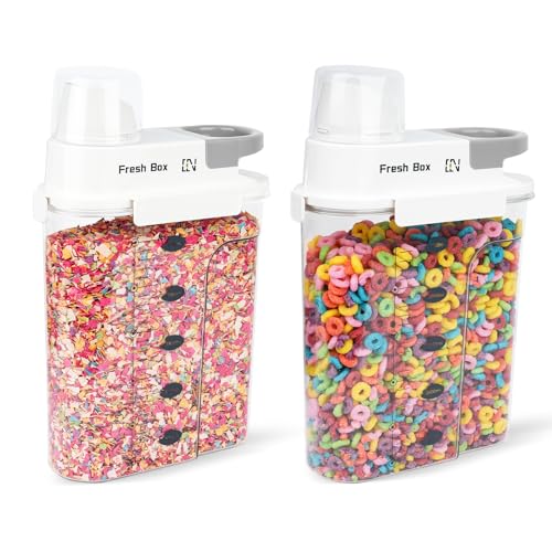 HQEUZ 2er Set Vorratsdose 2.5L Luftdicht Müslidose, Schüttdose Aufbewahrungsbox mit Messbecher für Lebensmittel wie Bohnen, Zucker, Reis, Nüsse, Snacks, Süßigkeiten oder Tierfutter (Gr. Grau) von HQEUZ