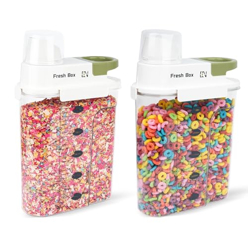 HQEUZ 2er Set Vorratsdose 2.5L Luftdicht Müslidose, Schüttdose Aufbewahrungsbox mit Messbecher für Lebensmittel wie Bohnen, Zucker, Reis, Nüsse, Snacks, Süßigkeiten oder Tierfutter (Gr. Grün) von HQEUZ