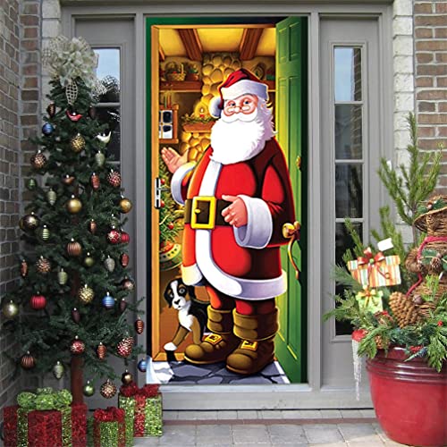 HQHM 3D Weihnachten Türaufkleber Selbstklebend, Weihnachtsmann Türaufkleber Tür Wandbilder Aufkleber, wasserdichte Tür Aufkleber PVC Tür Wandbilder Tür Tapeten Aufkleber von HQHM
