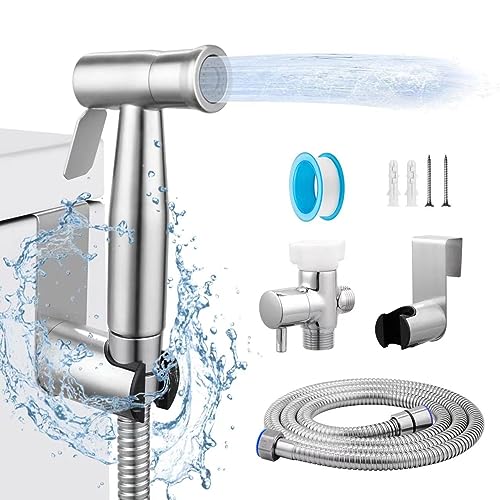 HQJUN Multifunktionales Hand-Bidet-Spray, Badezimmer-Windeldusche, Spray, Schlauch und Zubehör – Bidet-Hand-WC-Sprinkler mit Dual-Sprühfunktion (silberfarben) von HQJUN