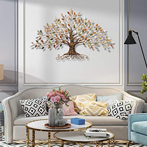 HQL Baum des Lebens Wandkunst Dekor, Baum Blatt Metall Wandskulptur, 3D kreative Wandbehang Dekoration, für Wohnzimmer Hintergrundwand,30" W x 18" H（77x45cm） von HQL