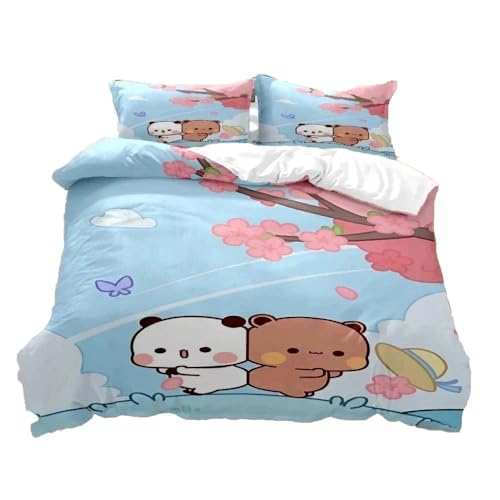3D gedruckte Cartoon niedlich ein zwei und Bubu Bettwäsche, 3-teiliger Satz von niedlichen Pandas für Kinder und Paare, weiche Leinen Mikrofaser, einzeln und doppelt 135 × 200 (C,135x200+80x80cmx1) von HQMOMO