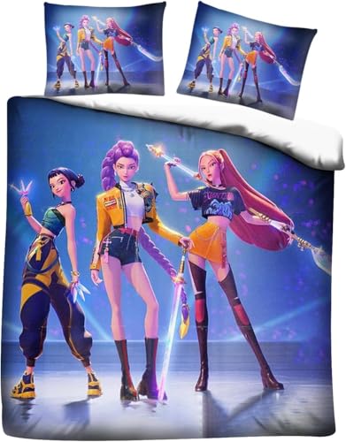 Hunter Bettwäsche-Set 135 X 200 cm k-pop Bettbezug + Kissenbezüge Anime-Kinder Bettbezug für Jungen und Mädchen Kinderbettwäsche (D,200x200cm+75x50cm,Customizable) von HQMOMO
