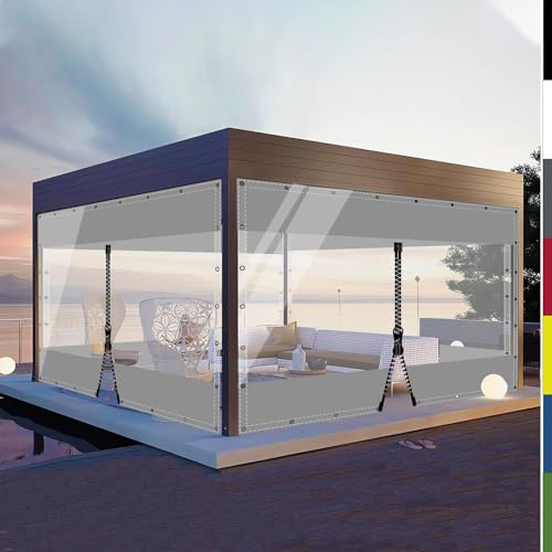 HQQMNY Abdeckplane mit ösen Glasklar Plane Wasserfest 0.5mm Outdoorvorhänge mit Ösen Zeltplane aus 560g/m² PVC Wetterfeste Regenplane Regenschutzplane (Grau + 1 Reißverschluss, H2mxL2,2m) von HQQMNY