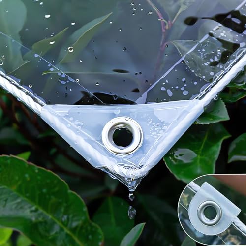 HQQMNY Abdeckplane mit ösen Transparent Wasserdicht Plane aus PVC 0,3mm 400g/㎡ Wetterfeste Regenschutz Klare Wetterfeste Gewebeplane für Gartenmöbel Pflanzen Pavillon, 2m x 2,4m von HQQMNY