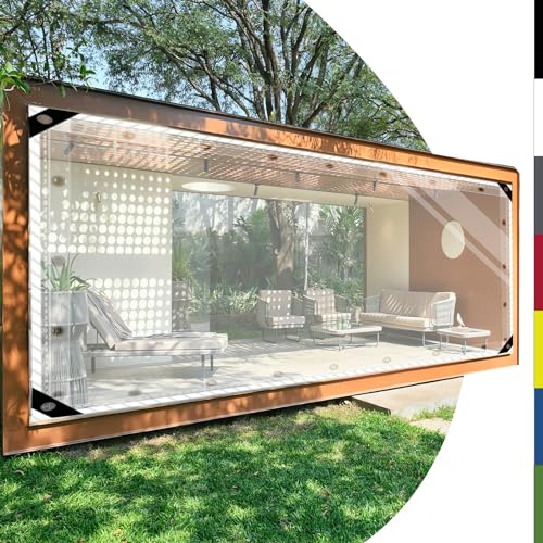 HQQMNY Glasklar Plane mit ösen Abdeckplane Wasserfest 0.5mm Outdoorvorhänge mit Ösen Zeltplane aus 560g/m² PVC Gewebeplane Regenplane Regenschutzplane für Pavillon(Transparent, H2,4mxL2m) von HQQMNY