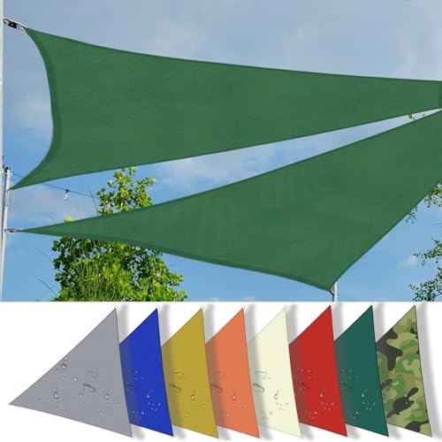 HQQMNY Sonnensegel mit D-Ring Wasserdicht Sonnenschutz Wetterschutz Segel Dreieck-3mx3mx3m aus Oxford-Stoff 180 g/m²,95% UV Schutz für Balkon Terrasse Garten Patio - Grün HQQMNY Sonnensegel mit D-Ring Wasserdicht Sonnenschutz Wetterschutz Segel Dreieck-3mx3mx3m aus Oxford-Stoff 180 g/m²,95% UV Schutz für Balkon Terrasse Garten Patio - Grün von HQQMNY