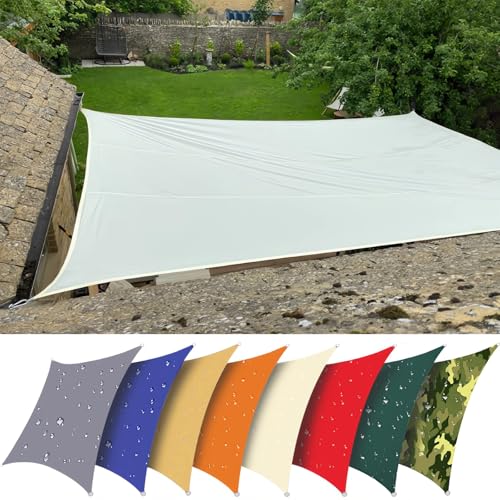 HQQMNY Sonnensegel mit D-Ring Wasserdicht Sonnenschutz Wetterschutz Segel Rechteck-2mx2m aus Oxford-Stoff 180 g/m²,95% UV Schutz für Balkon Terrasse Garten Patio - Cremefarben von HQQMNY