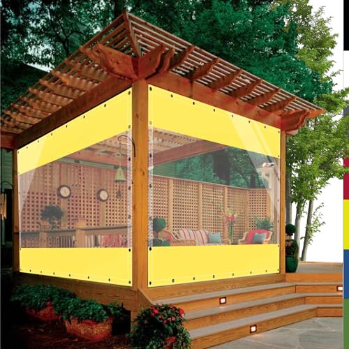 HQQMNY Transparent Outdoorvorhänge Plane mit ösen Abdeckplane Wasserfest 0.5mm Zeltplane mit Ösen aus 560g/m² PVC Wetterfeste Gewebeplane Regenschutzplane für Pavillon(Gelb, H2mxL1,4m) von HQQMNY