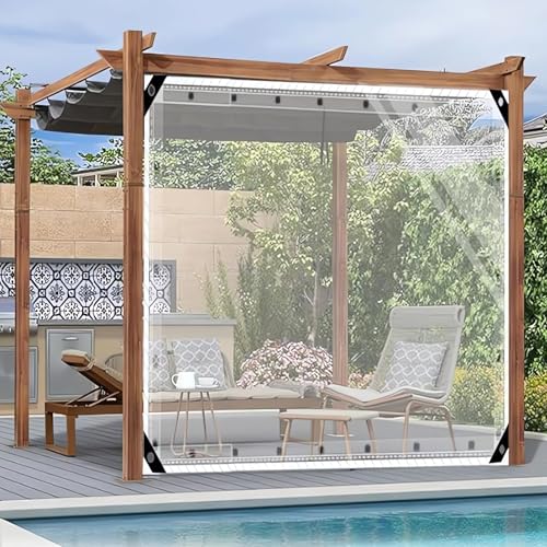 HQQMNY Transparent Outdoorvorhang Plane mit Ösen H1,8mxL2,4m PVC Winddicht Vorhang 0.5mm Wasserdichter Planen Trennvorhang für Garage Terrassen Gartenlauben Balkon Transparent von HQQMNY