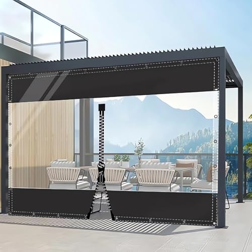 HQQMNY Transparent Outdoorvorhang Plane mit Ösen H2,2mxL3m PVC Winddicht Vorhang 0.5mm Wasserdichter Planen Trennvorhang für Garage Terrassen Gartenlauben Balkon Schwarz + 1 RV von HQQMNY