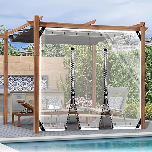 HQQMNY Transparent Outdoorvorhang Plane mit Ösen H2,2mxL3m PVC Winddicht Vorhang 0.5mm Wasserdichter Planen Trennvorhang für Garage Terrassen Gartenlauben Balkon Transparent + 2 RV von HQQMNY