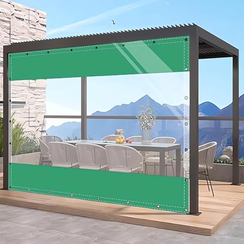 HQQMNY Transparent Outdoorvorhang Plane mit Ösen H2,2mxL5m PVC Winddicht Vorhang 0.5mm Wasserdichter Planen Trennvorhang für Garage Terrassen Gartenlauben Balkon Grün von HQQMNY