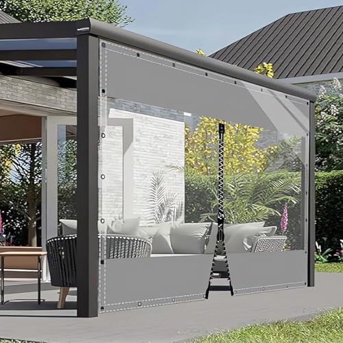 HQQMNY Transparent Outdoorvorhang Plane mit Ösen H2,6mxL3m PVC Winddicht Vorhang 0.5mm Wasserdichter Planen Trennvorhang für Garage Terrassen Gartenlauben Balkon Grau + 1 RV von HQQMNY