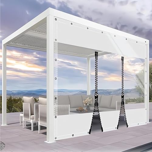 HQQMNY Transparent Outdoorvorhang Plane mit Ösen H2,8mxL4m PVC Winddicht Vorhang 0.5mm Wasserdichter Planen Trennvorhang für Garage Terrassen Gartenlauben Balkon Weiß + 2 RV von HQQMNY