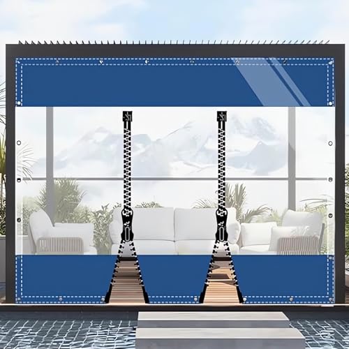 HQQMNY Transparent Outdoorvorhang Plane mit Ösen H2mxL1,2m PVC Winddicht Vorhang 0.5mm Wasserdichter Planen Trennvorhang für Garage Terrassen Gartenlauben Balkon Blau + 2 RV von HQQMNY