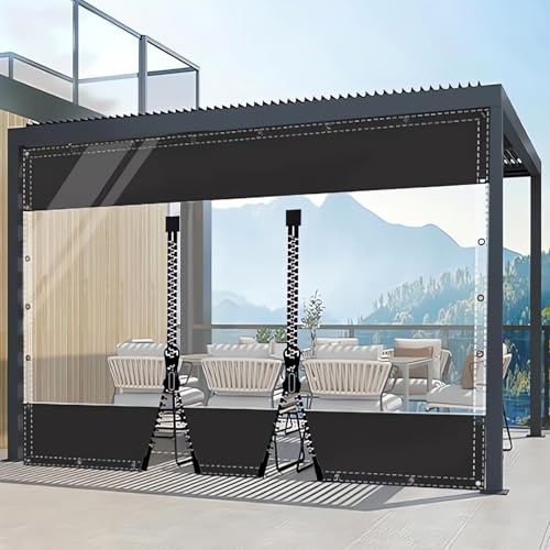 HQQMNY Transparent Outdoorvorhang Plane mit Ösen H2mxL3m PVC Winddicht Vorhang 0.5mm Wasserdichter Planen Trennvorhang für Garage Terrassen Gartenlauben Balkon Schwarz + 2 RV von HQQMNY