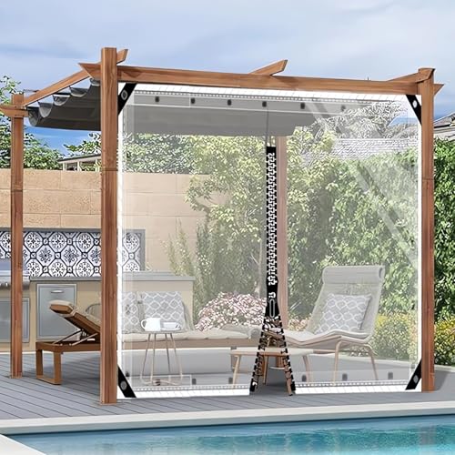 HQQMNY Transparent Outdoorvorhang Plane mit Ösen H2mxL3m PVC Winddicht Vorhang 0.5mm Wasserdichter Planen Trennvorhang für Garage Terrassen Gartenlauben Balkon Transparent + 1 RV von HQQMNY