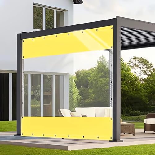HQQMNY Transparent Outdoorvorhang Plane mit Ösen H3,2mxL5,5m PVC Winddicht Vorhang 0.5mm Wasserdichter Planen Trennvorhang für Garage Terrassen Gartenlauben Balkon Gelb von HQQMNY