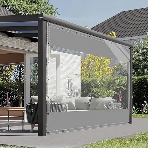HQQMNY Transparent Outdoorvorhang Plane mit Ösen H3mxL4m PVC Winddicht Vorhang 0.5mm Wasserdichter Planen Trennvorhang für Garage Terrassen Gartenlauben Balkon Grau von HQQMNY