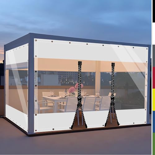 HQQMNY Transparent Plane mit ösen Abdeckplane Wasserfest 0.5mm Outdoorvorhänge mit Ösen Regenschutzplane Zeltplane aus 560g/m² PVC Kälteschutz (Weiß + 2 Reißverschlüsse, H1,8mxL3,6m) von HQQMNY