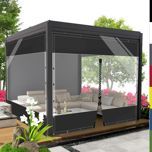 HQQMNY Glasklar Abdeckplane mit ösen Plane Wasserfest 0.5mm Outdoorvorhänge mit Ösen Zeltplane aus 560g/m² PVC Wetterfeste Gewebeplane Regenplane (Schwarz + 1 Reißverschluss, H2,4mxL4m) HQQMNY Glasklar Abdeckplane mit ösen Plane Wasserfest 0.5mm Outdoorvorhänge mit Ösen Zeltplane aus 560g/m² PVC Wetterfeste Gewebeplane Regenplane (Schwarz + 1 Reißverschluss, H2,4mxL4m) von HQQMNY