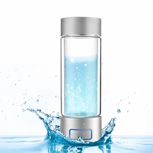 HQQPML Wasserstoff-Wasserflasche Wasserreiniger Wasserstoffgehalt ≥6000 ppb, tragbarer Wasserstoff-Wassergenerator mit PEM- und SPE-Technologie tragbarer Wasserstoff-Wassergenerator 400ML (Silber) von HQQMNY
