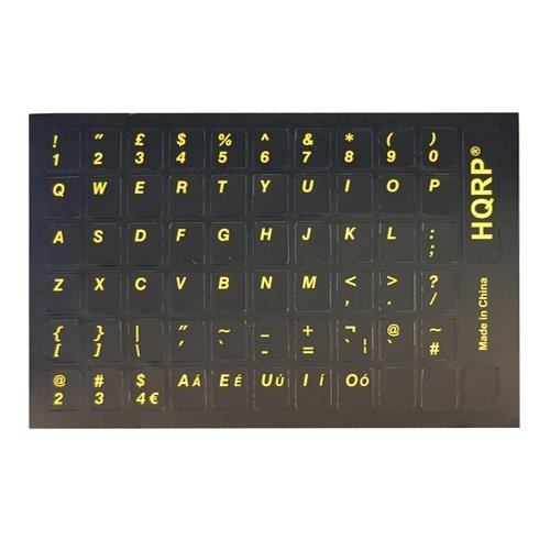HQRP Englische Non transparente laminierte Tastaturaufkleber für Allen PCs und Notebooks mit gelben Buchstaben auf schwarzem Hintergrund von HQRP