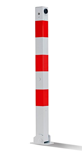 UvV-Parkis XXL Schwerer Stahl Absperrpfosten rot/Weiss feuerverzinkt- 70x70mm - umlegbar - Zylinderschloss (Halbzylinder inkl. 3 Schlüssel) von UvV