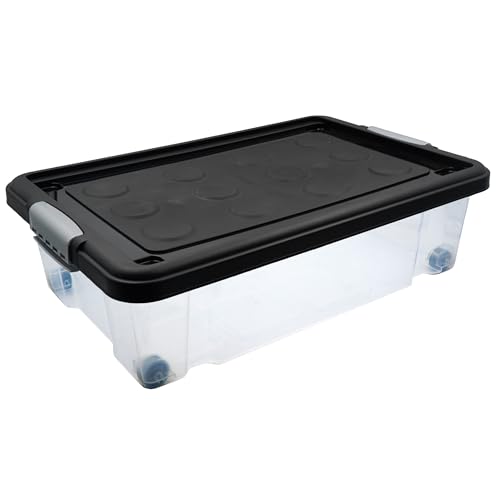 HRB 2er Set transparente Aufbewahrungsbox Rollbar Unterbettbox mit Deckel Clickverschluss - Ideal für Unterbett Aufbewahrungsbox Plastikbox mit 32 Liter Volumen HRB 2er Set transparente Aufbewahrungsbox Rollbar Unterbettbox mit Deckel Clickverschluss - Ideal für Unterbett Aufbewahrungsbox Plastikbox mit 32 Liter Volumen von HRB