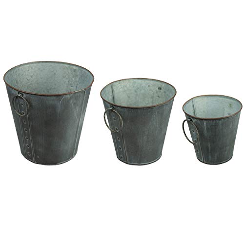 HRB 3er Set Blumentopf Gross Vintage rund, hochwertige Metall Blumenständer für Innen und Außen, die Pflanzkübel haben EIN Volumen von 1,6-9,3 L von HRB