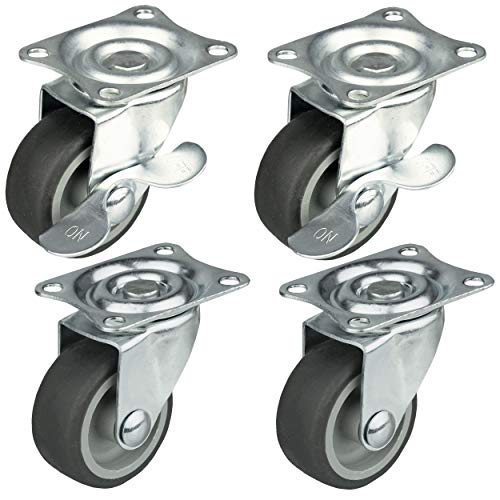 HRB 4er Set Lenkrollen mit Bremse, Möbelrollen klein mit max. Tragkraft 100 Kg/Rollensatz, drehbare Rollen für Möbel mit Rad Ø 40 mm, Gehäuse aus Stahl mit gummierten Räder (Silber) von HRB