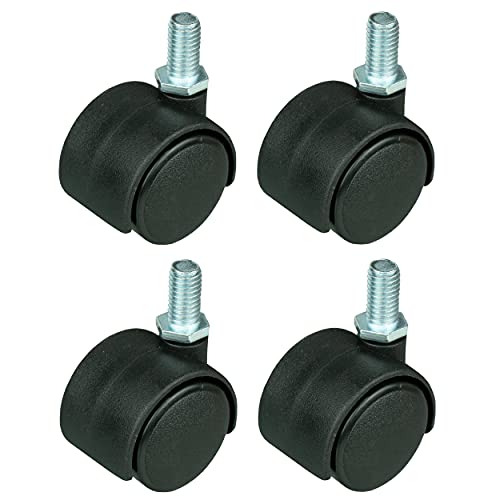 HRB 4er Set Lenkrollen und Gewindestift M 8, Möbelrollen klein mit max. Tragkraft 80 Kg/Rollensatz, drehbare Rollen für Möbel mit Raddurchmesser von 29 mm, Transportrollen aus Kunststoff von HRB