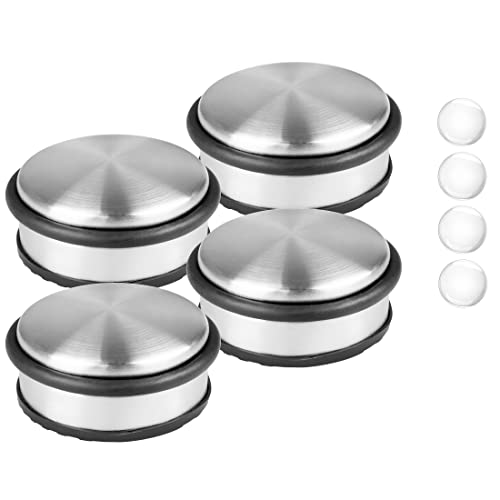 HRB Türstopper, 4er Set Edelstahl massiv der Marke inkl. 4 Selbstklebende Türpuffer Schwerer Türstopper Boden mit modernen Design, Door Stopper Versehen mit Gummiring zum Schutz der Türen von HRB