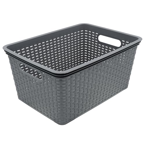 HRB Aufbewahrungsbox Lagerbox Box Korb in Rattan-Optik, 15 Liter, 39x28x18 cm Kiste Modern (1 Stück, Grau) von HRB